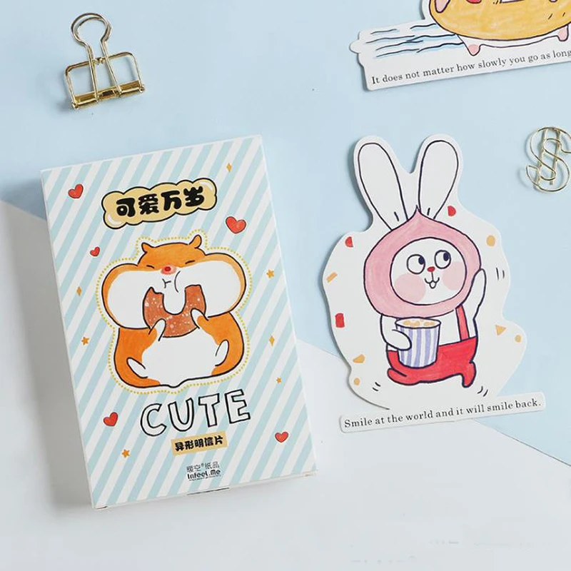 

30 Pcs/pack Kawaii Animal Rabbit Hamster Heteromorphism Postcard Greeting Cards Birthday Gift Card Message Card Stationery