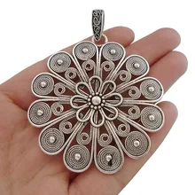 3 x антикварное серебряное большое круглое богемное ожерелье в виде спирали в виде цветка, подвески для самостоятельного изготовления ювелирных изделий 60x60 мм