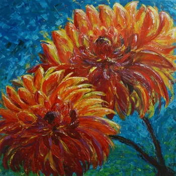 

Blossoming Dahlias Handmade Oil Painting With Good Texture And Depth Adds Beauty Chrysanthemum Painting On Canvas Orange Flower