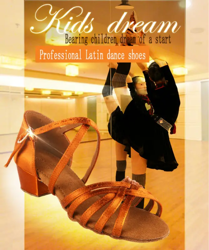 20161031_170107_060Girls Dance shoes Ballroom latin shoes for Children Satin Sports Shoes Deep skin heel 3.5cm Gift bag BD603