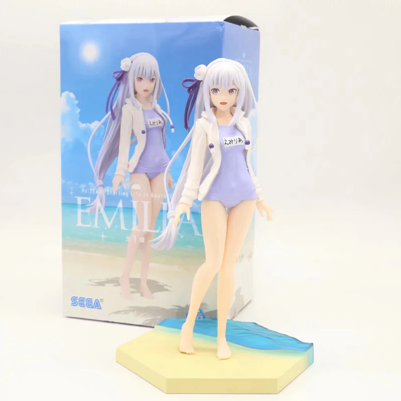 

8" Re: Zero Starting Life in Another World Anime EMILIA Beach Swimsuit Boxed 20cm PVC Action Figure Model Doll Toys Gift