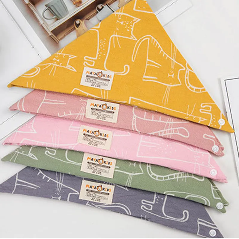 Cotton Linen Triangular Baby Bandana Bibs Cute Cat Pattern Infant Boys Girls Absorbent Burp Cloth for Drooling and Teething Saliva Towel (6)