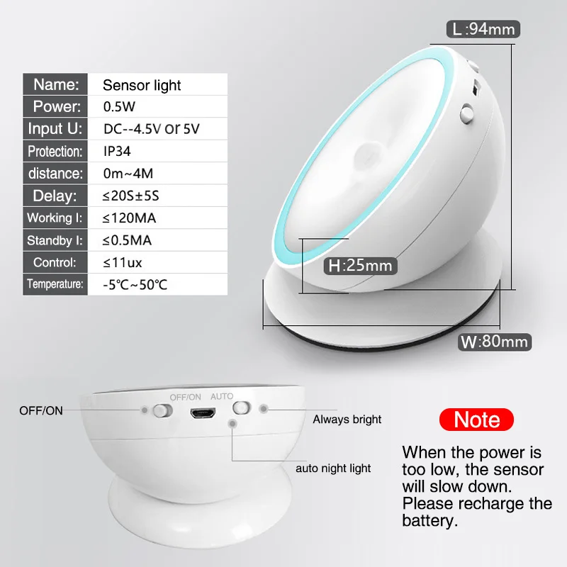 New Arrival USB Rechargeable Motion Sensor Activated Wall Light Night Light Induction Lamp For Closet Corridor Cabinet (2)