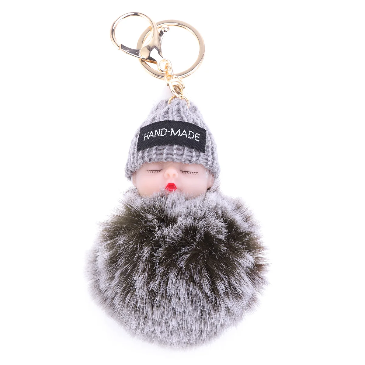 

Sleeping Baby Doll Keychain Plush Fluffy Keyring Hanging Pendant Gift Hanging Ornament for Men and Women ((Two-color Plush Grey)