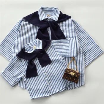 

Family Look Mother Daughter Blouses Fashion Striped Shirt Clothes Fashion New Summer Baby Girl Navy Wind Shirts Toddler Top Tees