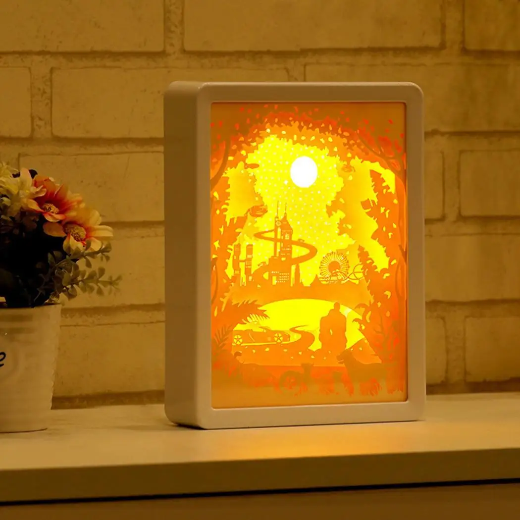 

Romantic Couple Paper Carving LED Night White Light Table Lamp Bedroom US 36V Decoration 5W