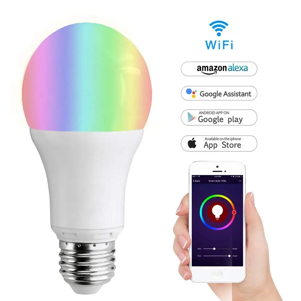 

WiFi Smart LED Light Bulb E27 Led Lamp 7W RGB Multicolored Dimmable Remote Control Homekit Works with Alexa and Google Home