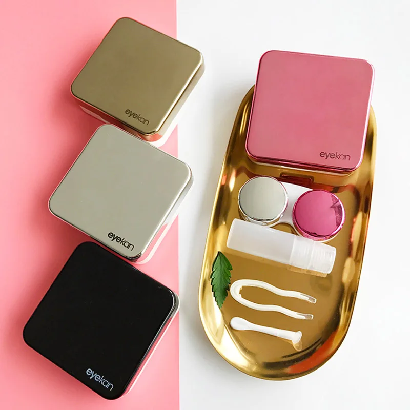 High quality reflective Cover contact lens case with mirror color contact lenses case Container