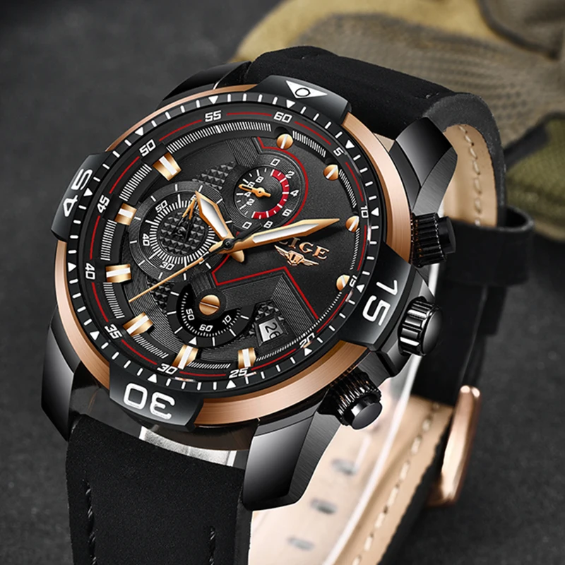 

LIGE New Top Brand Luxury Quartz Watch Men Military Leather Clock Sport Waterproof Watch Casual Mens Watches Relogio Masculino