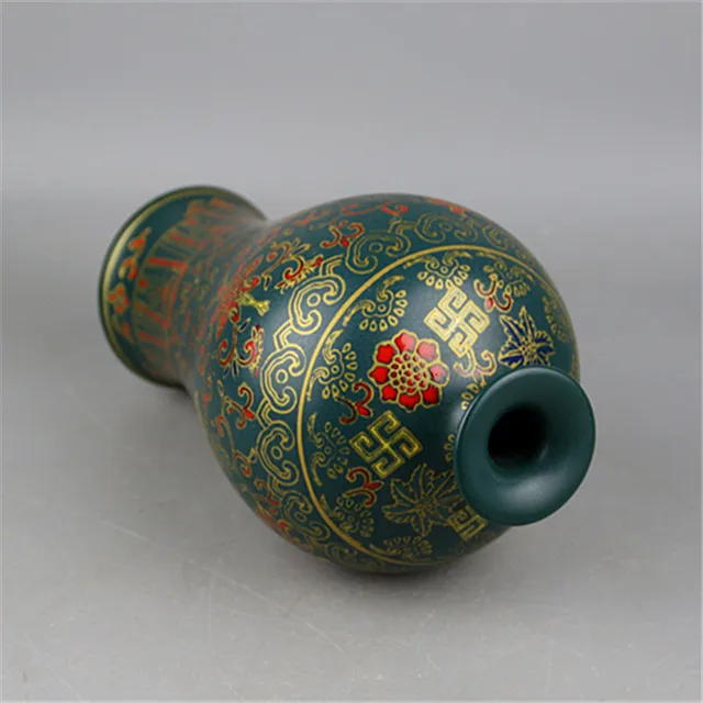 Qing Yong Zheng Antique Ceramic Vase Malachite Green Enamel Vase Antique Porcelain Ancient Porcelain Collection 4
