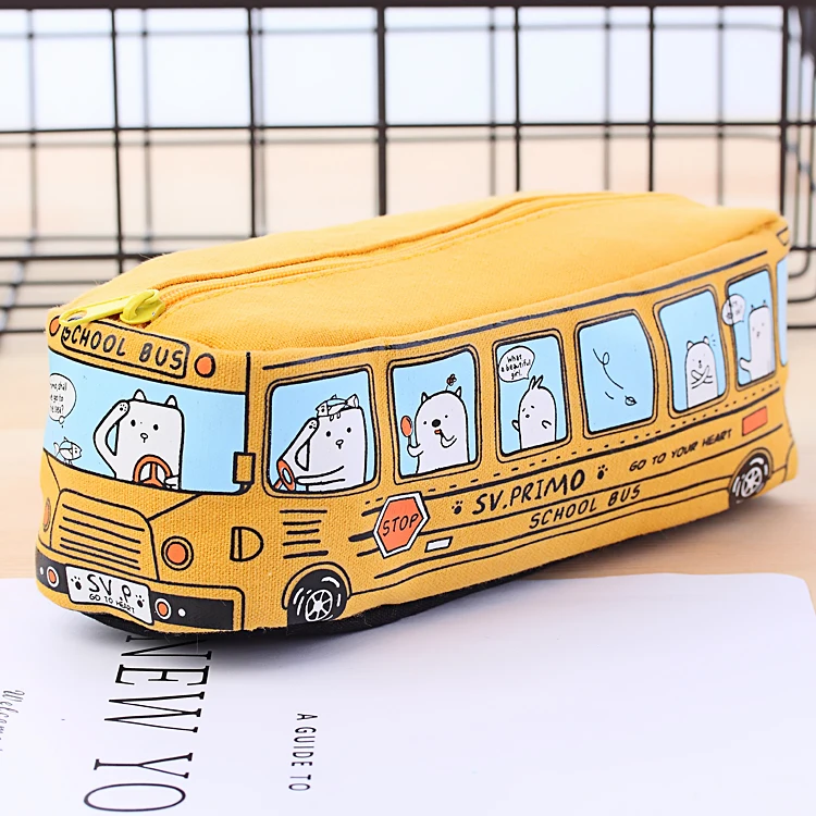 Милый Холст косметический автобус мыть Органайзер сумка для хранения мультфильм Стационарный чехол для карандашей 1 шт
