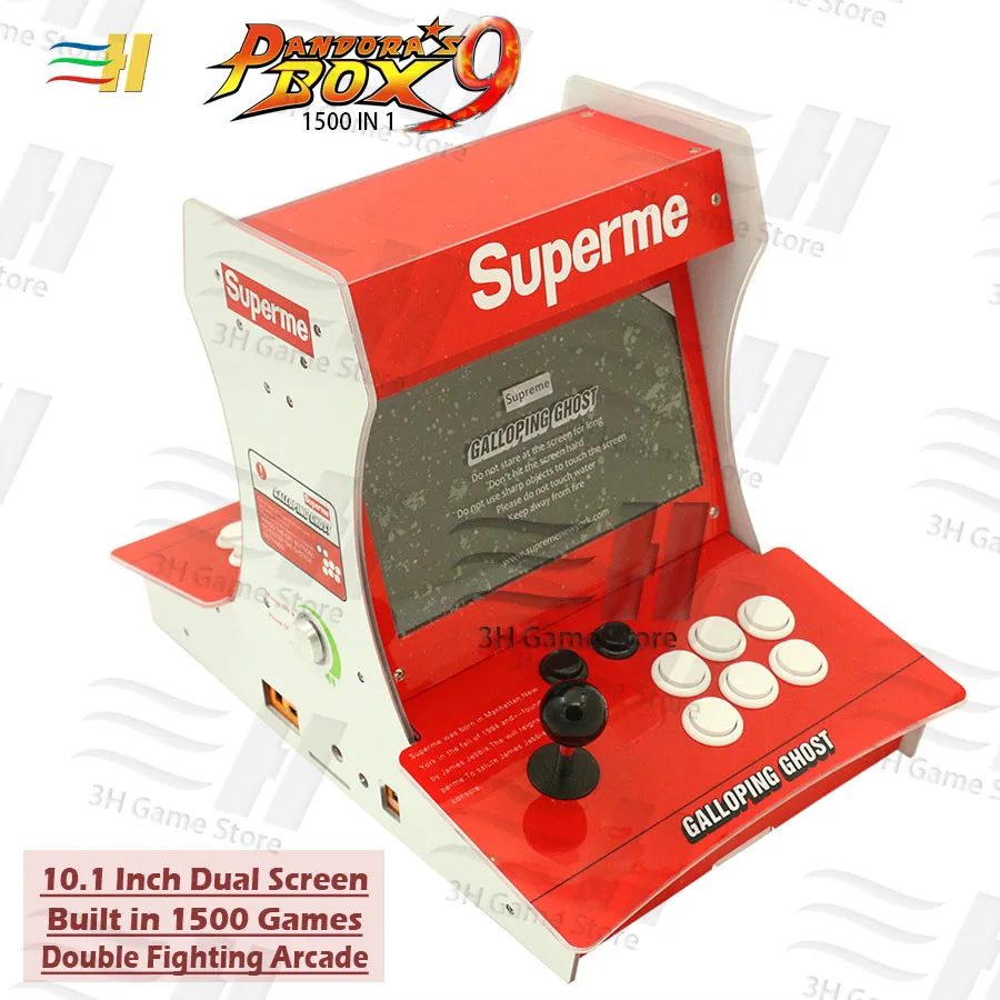 Double fighting bartop arcade mini arcade machine 10.1 inch Dual screen Built in Pandora Box 9 1500 games 2 Player Plug and play