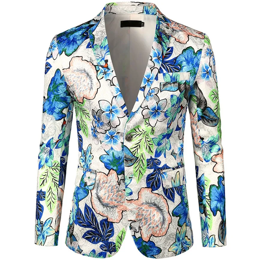 men's dress floral suit notched lapel slim fit stylish blazer dress suit