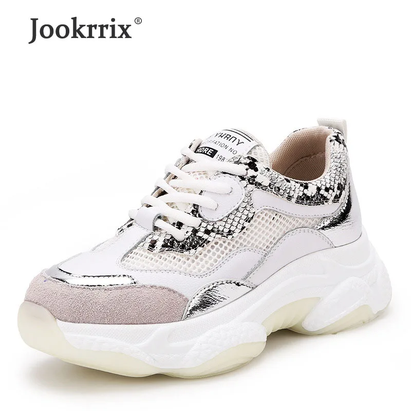 

Jookrrix 2019 Women Brand Lady Genuine Leather Platform Women Increased 5cm Chunky Sneaker Girls Comfortable Wedges Thick Shoes