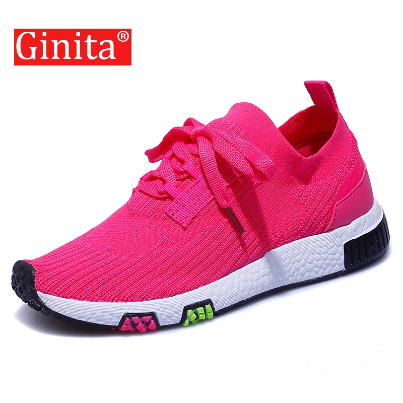 

Ginita New Sneakers Women Flyknit Lace Up White Shoes For Ladies Women's Summer Lightweight Footwear Student Solid Sneaker