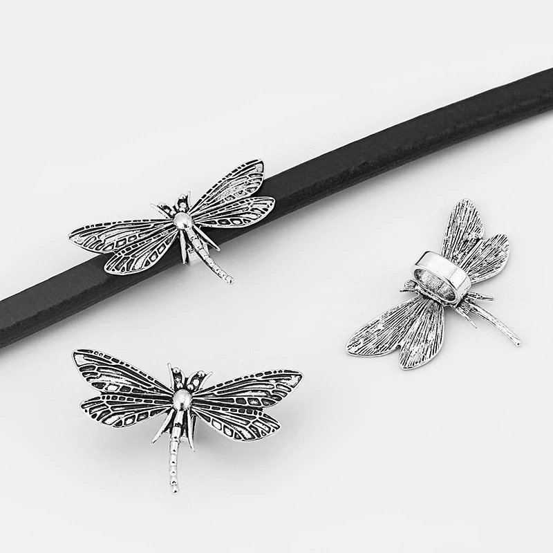 

10pcs Dragonfly Charms Slider Spacers 10*6.5mm Fit Licorice Leather Cord Bracelet Jewelry Making Accessories