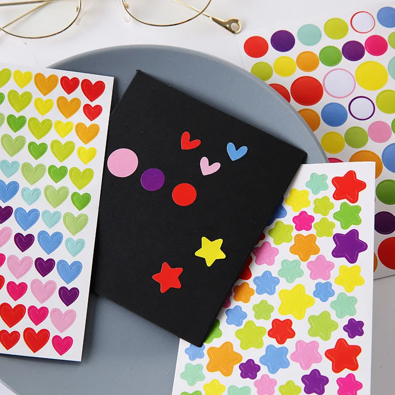 

6 Pcs Handmade Stickers Creative Star Love Circle Sticker DIY Album Stitch Handbook Sticker Box Self-adhesive Label Paper Circle