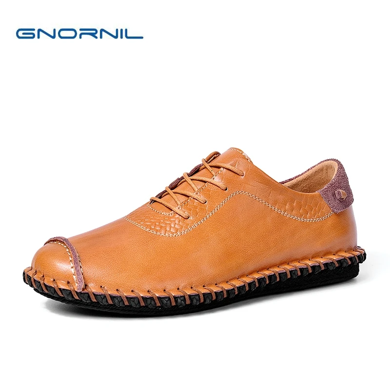 

GNORNIL 2019 Spring Fashion Men Shoes Soft Sole Comfortable Handmade Adult Men Split Leather Shoes Male Casual Flats Footwear