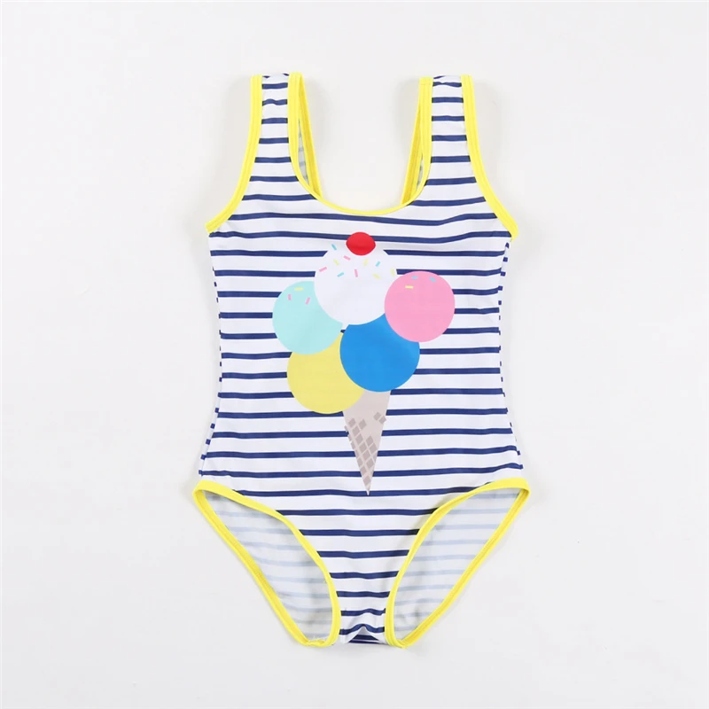 

New Model 3-8 years Girl One Piece Swimsuit Blue Stripe with Balloon Pattern Kids Swimwear Swim Wear Children Bathing Suit