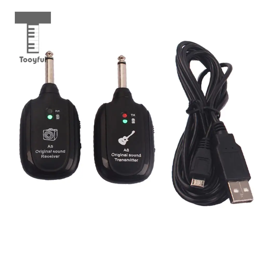 Tooyful UHF Wireless Digital Audio Transmitter Receiver System USB Cable for Guitar Bass Ukulele Mandolin Musical Instrument