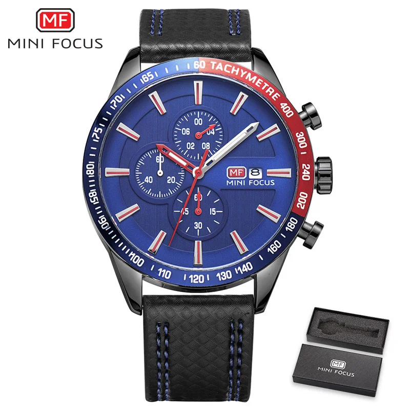 MINIFOCUS 2018 мужские часы лучший бренд класса люкс кварцевые часы кожаный ремешок Ocean 3 суб-набор календарь Многофункциональный Человек