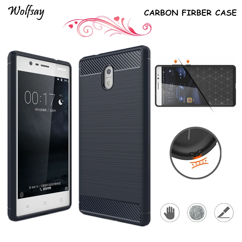 

Wolfsay sFor Phone Cover Nokia 3 Case Armor Carbon Fiber Silicone Case For Nokia 3 Cover Luxury Fundas For Nokia 3 TA-1032 Case