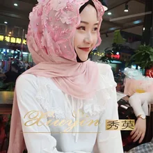 Мусульманские женские шифоновые Аппликации свадебный хиджаб шарф