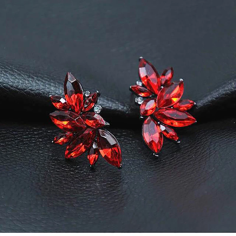 2019 New Women's Fashion Wings Earrings Rhinestone RED / Pink Glass Black Resin Sweet Metal Leaf Ear For Girl e0160 | Украшения и