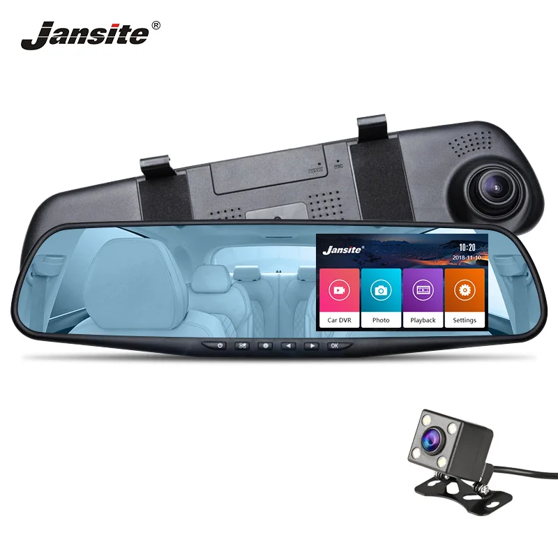 Jansite 4,3 дюймовый автомобильный видеорегистратор для автомобиля с сенсорным экраном 1080P дисплей с двойным объективом Автомобильная камера видеорегистратор зеркало заднего вида с задней камерой