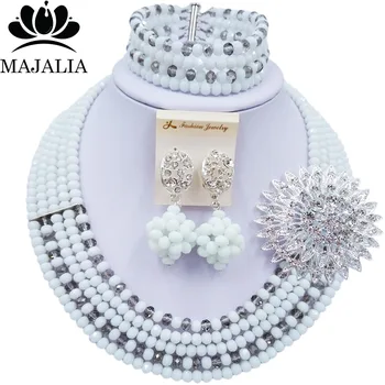 

Majalia White and Silver grey Crystal Beaded Pretty African Jewelery Set Nigerian Wedding Clothing Jewelery Sets 5ST009