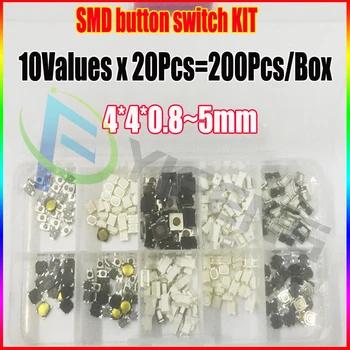 

10 models 200pcs Tact Kit 4*4*0.8~5mm SMD Waterproof Tactile Push Button 4x4 mm Micro Membrane