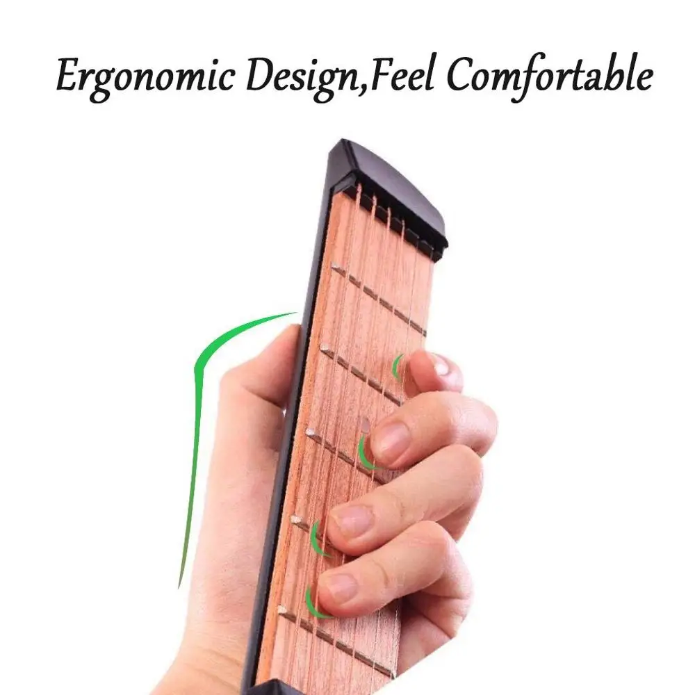 Портативная карманная гитара 6 ладов модель деревянная практика 6 струн гитарный тренажер инструмент гаджет для начинающих