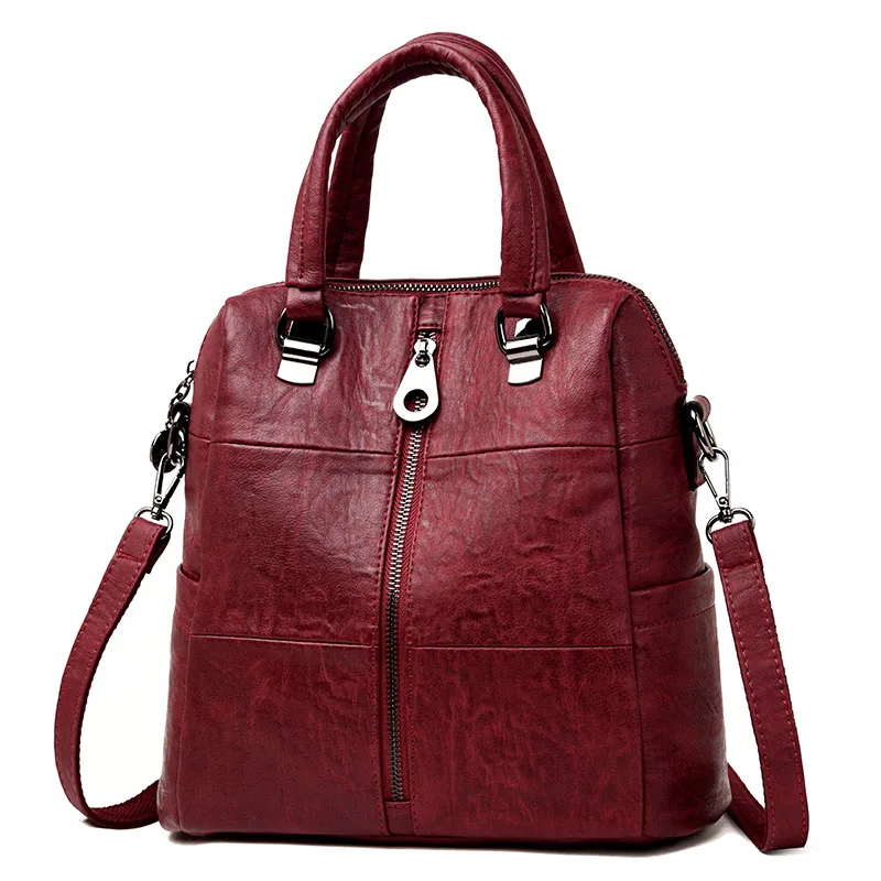 Женские кожаные рюкзаки, винтажная женская сумка на плечо, Женская дорожная сумка, Mochilas, школьные сумки для девочек, преппи, Sac a Dos - Цвет: WineRed
