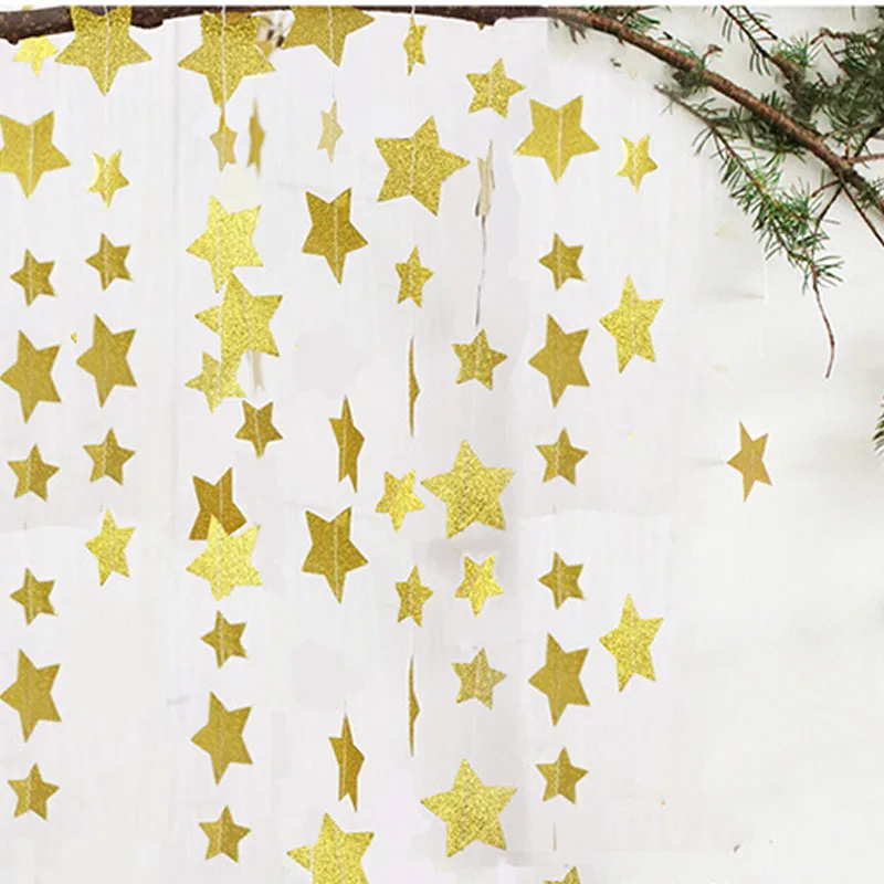 Золотой Серебряный 4 м DIY гирлянда из блестящей бумаги висящая звезда 10 см струнная занавеска для свадьбы, дня рождения, рождественской вечеринки
