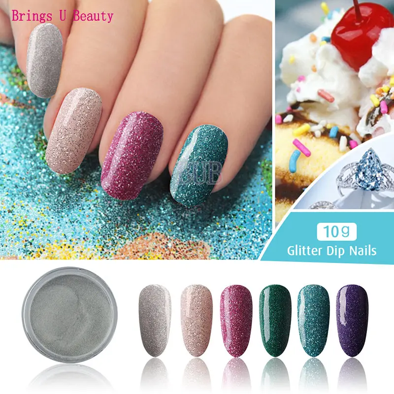 

10g/box Very Fine 6 In 1 Glitter Powder Green White Nail Dipping Powder Easy Operate Natural Dry Dip Powder Without Lamp Cure
