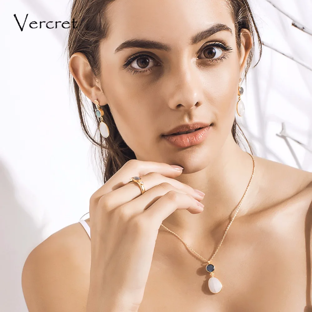 Vercret fine jewelry 925 Серебряное кольцо 18 К золото натуральный камень Радуга Лунный камень Лабрадорит кольца для женщин подарок Вечерние