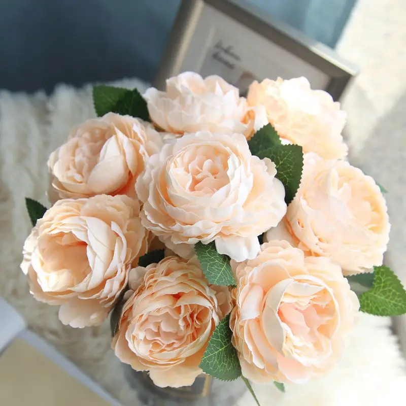 

Silk Flower Wedding Bouquet Roses Dahlias Artificial Flowers With Green Leaf Wedding Decoration Bridal Bouquets Decoration 3PCS