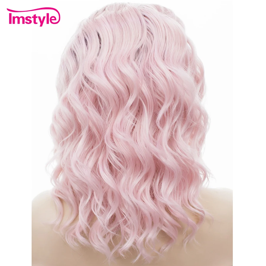 Imstyle кудрявый Ombre розовый короткий боб парик кружевные передние парики для женщин