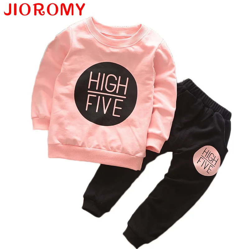 

JIOROMY Boys and Girls Clothing Set 2019 Long Sleeve Letters Printed Round Neck T Shirt + Casual Trousers Kids Clothes Suits k1