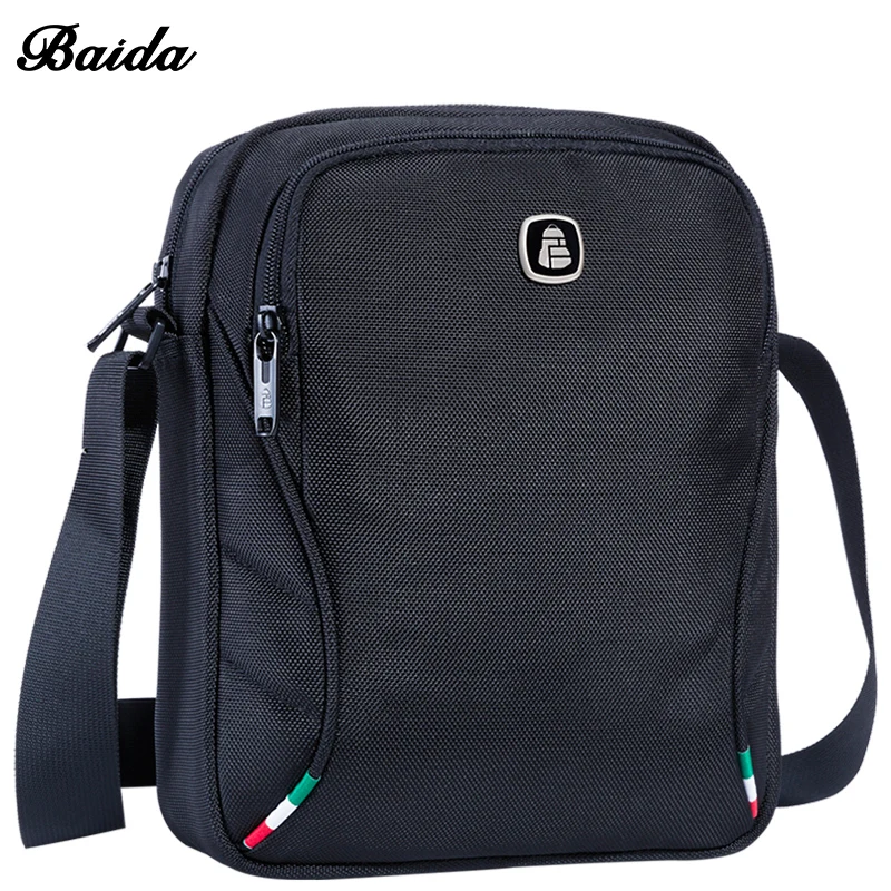 BAIDA Mens Black Crossbody Bag Designer Small Travel Crossover Bags Across Body Men Shoulder Bag with Italy Flag