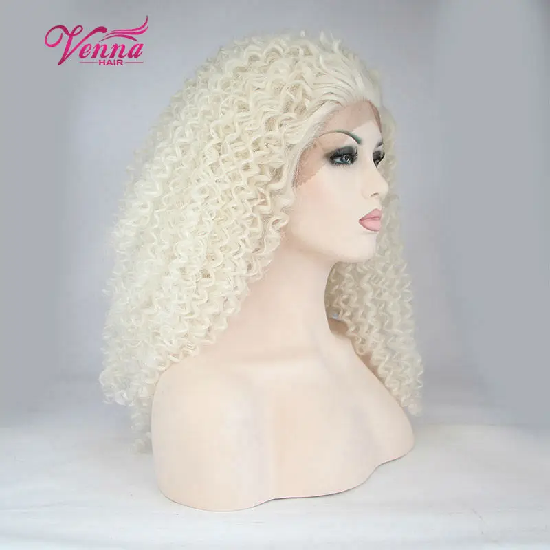 Synthetic short hair White afro kinky curl wig lace front for black woman