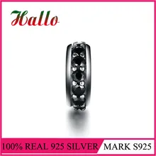 Серебро 925 пробы классический Spacer Подвески черный кубический цирконий CZ клипса талисманы подходят браслет ювелирное изделие