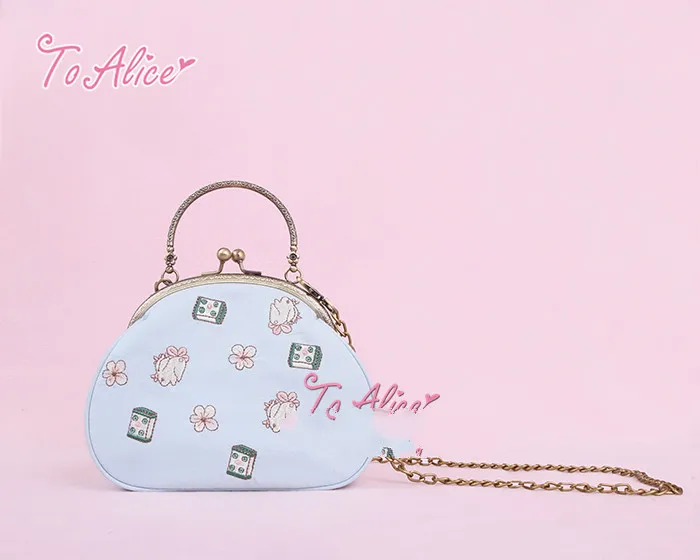 

Princess sweet lolita bag To Alice Original Chinese style rabbit Embroidered Handbag slanting mouth gold bag women BAG225