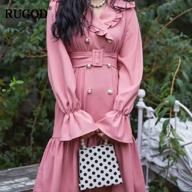 

RUGOD Elegant Women Dress 2019 new Fashion Double-breasted Beading Flare Sleeve Beach party dresses female straight midi Dresses