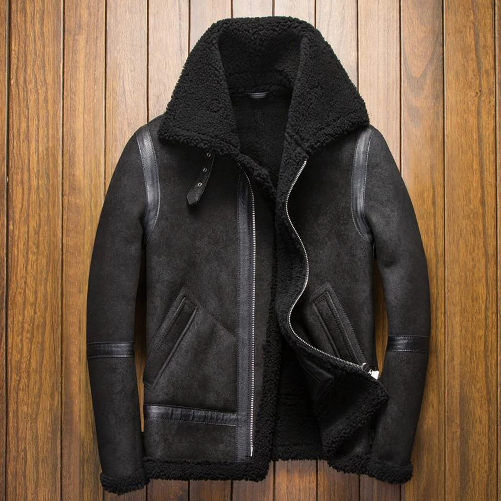 Пальто из натуральной овчины, настоящая куртка из короткой овечьей шерсти, мужская зимняя куртка, черное мужское меховое пальто, очень большой размер 4XL