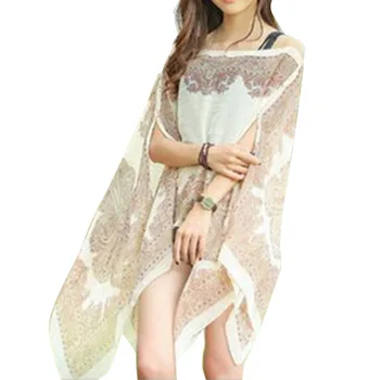 

1pc Women Shawl Boho Floral Print Chiffon Sunproof Beach Bikini Cover Up for Summer HSJ88