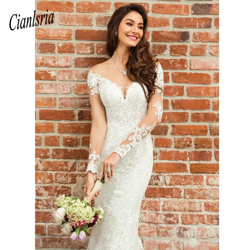 Vestido Eddy K Русалка Свадебные платья 2019 длинный рукав кружевная Апликация драгоценность пляж свадебное платье Свадебные платья