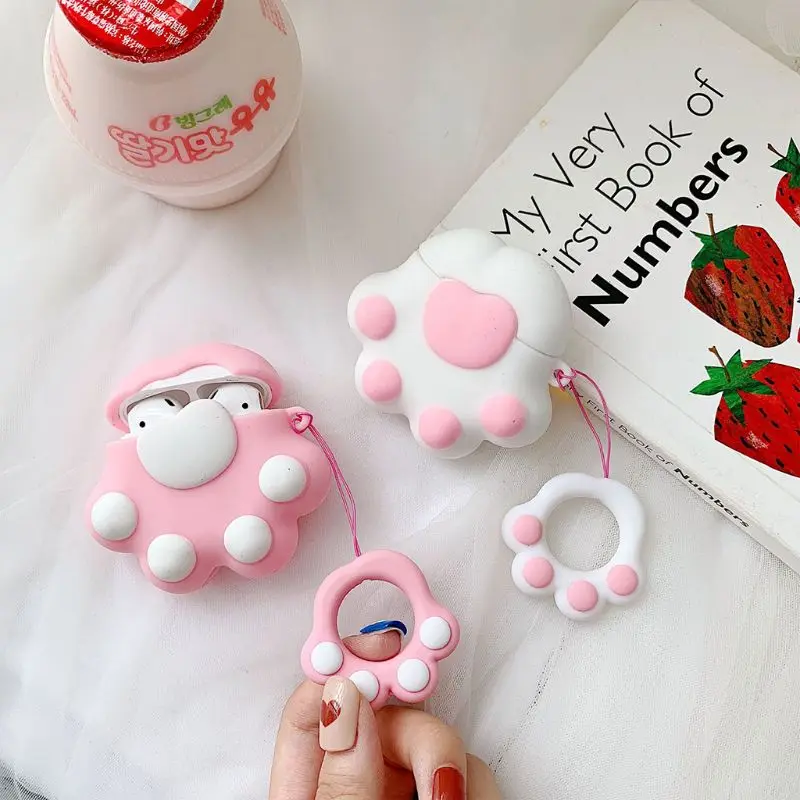 

Cute Cat Claw Style Soft Silicone Protective Cover Shockproof Case Skin Shell With Lanyard for Airpods 1/2 Charging Box