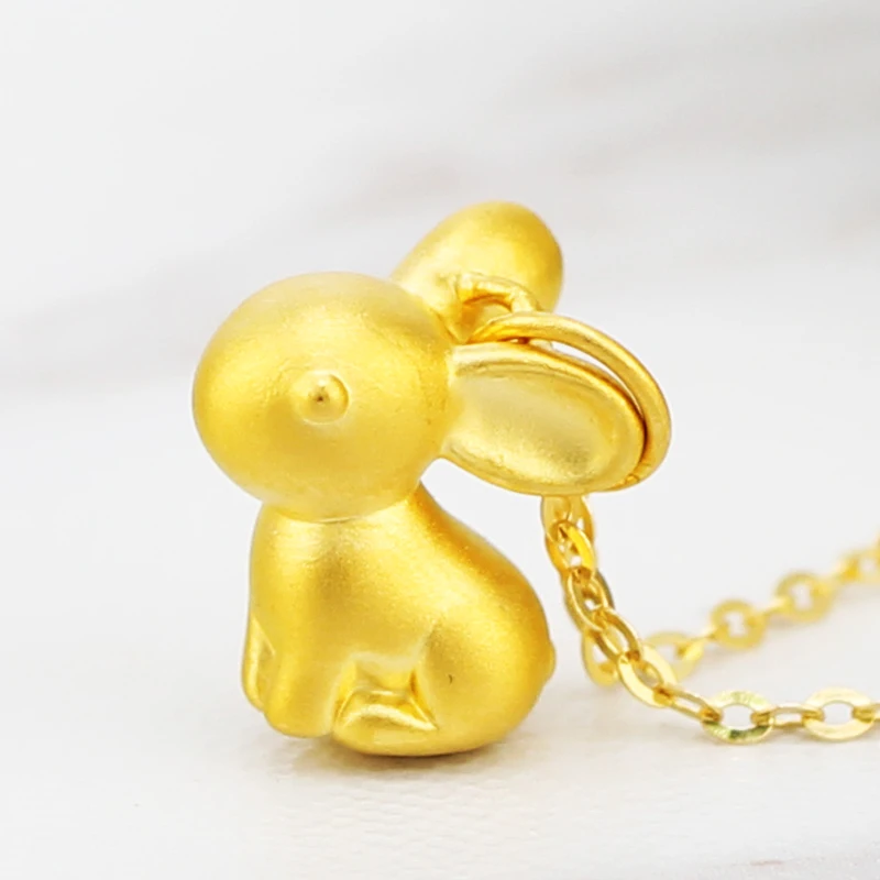 

24K Yellow Gold Pendant Women 999 3D Yellow Gold Cute Bunny Pendant P6215