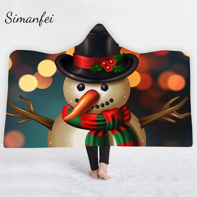 

Simanfei 2019 Fashion Festive 3D Christmas Hooded Blanket for Adults Children Wearable Throw Blanket Microfiber